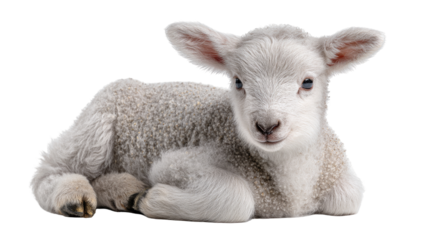 Cute lamb lying down, soft white fur