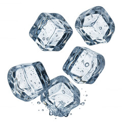 Obraz premium Clear ice cubes splashing water isolated on a transparent background