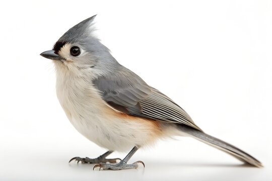 Tufted Titmouse Sitting Isolated on White