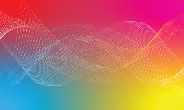 Abstract colorful vector background with heart pattern and futuristic light wave lines illustration