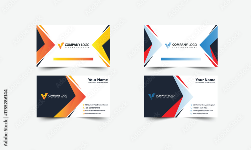 Wall mural business card template and design set with flat web element vector layout for infographics presentat