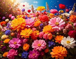 Obraz premium A vibrant field of colorful wildflowers in bloom