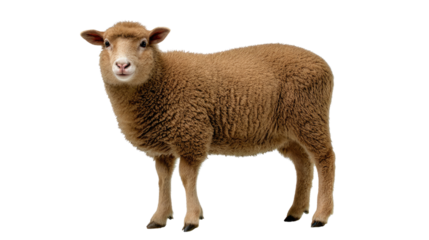 A Brown Sheep Portrait: A single brown sheep, with its thick fleece and alert gaze, stands tall in a studio setting, exuding an aura of pastoral calm.