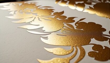 Intricate Floral Pattern with Luxurious Golden Finish on a Smooth White Surface Showcasing Detailed Craftsmanship and Elegant Design