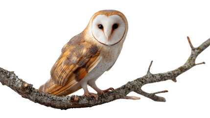 Barn Owl on a Branch: A captivating portrait of a majestic barn owl, perched gracefully on a weathered branch. Its intelligent gaze and striking features convey a sense of mystery and wisdom.