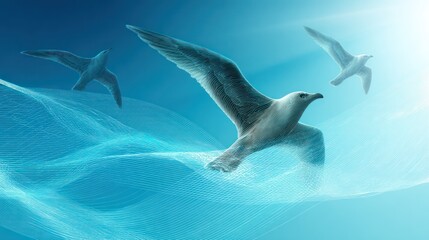 Soaring seagulls in sunlight illustration of flight and freedom