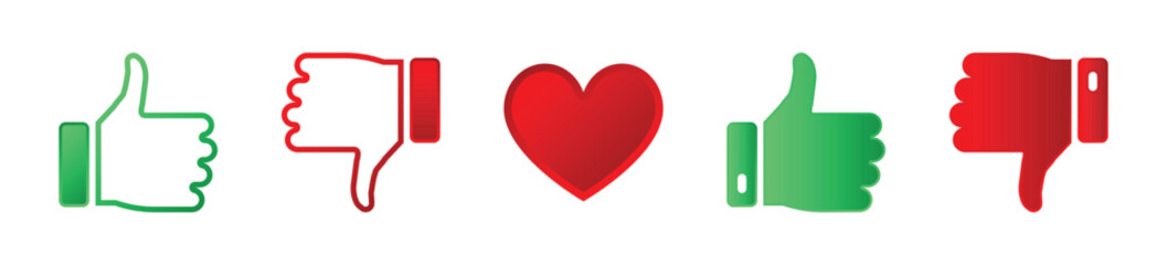 Good and bad thumb flat icon set. Set of like dislike, customer feedbacks icon - Stock Vector