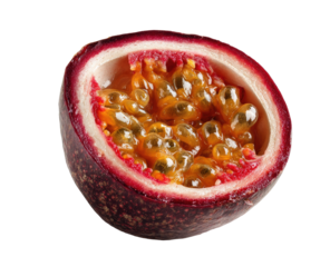 Passion fruit halved, seeds visible