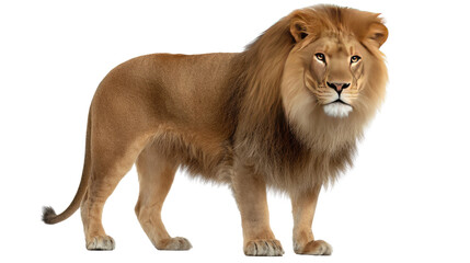 Obraz premium Majestic Lion Portrait: A stunning portrait of a regal lion with a thick mane, embodying strength and authority. With a penetrating gaze, the lion commands respect, a symbol of wilderness.