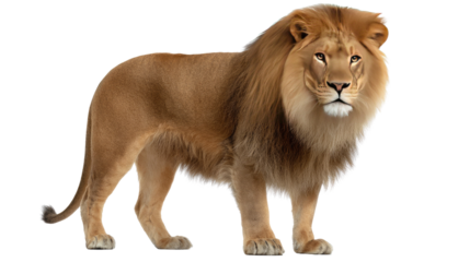 Majestic Lion Portrait: A stunning portrait of a regal lion with a thick mane, embodying strength and authority. With a penetrating gaze, the lion commands respect, a symbol of wilderness.