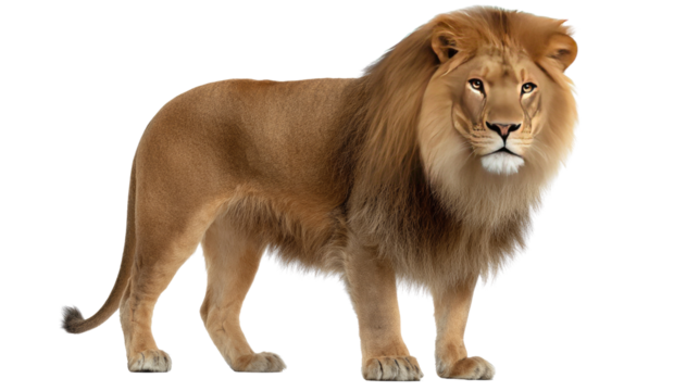 Majestic Lion Portrait: A stunning portrait of a regal lion with a thick mane, embodying strength and authority. With a penetrating gaze, the lion commands respect, a symbol of wilderness.