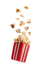 Popcorn bursts from a striped container