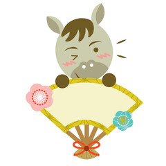 扇とかわいい馬のイラスト　午年　干支　年賀