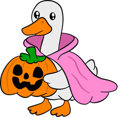 Pink Vampire Goose and Halloween Pumpkin