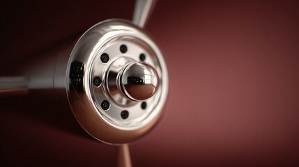Close-up of polished airplane gear hub detail industrial workshop macro photography modern environment technical viewpoint