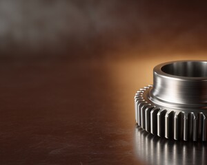 Close-up detail of polished airplane gear wheel hub industrial setting macro photography modern aesthetic