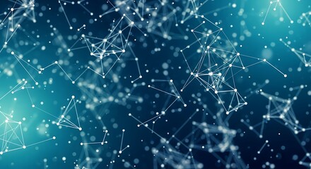 Abstract network of glowing white dots and lines on a dark blue background