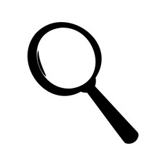 A simple black and white icon of a magnifying glass for searching