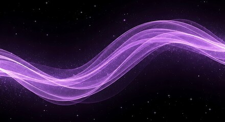 Fototapeta premium Abstract glowing purple wave of light with sparkling particles on black background