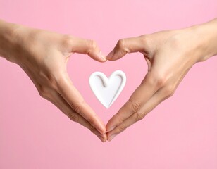 Obraz premium Show your skin some love with this delightful cream heart, perfect for beauty products, skincare routines, and self-care campaigns on a soft pink backdrop