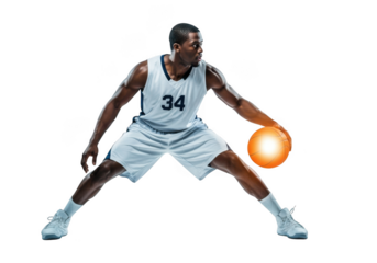 Basketball player dribbling isolated on transparent background