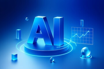 Futuristic ai technology concept with glowing blue letters and abstract digital elements