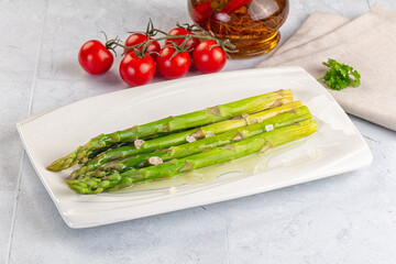 Vegan cuisine cooked asparagus stems