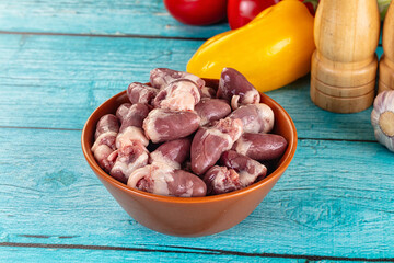 Raw chicken hearts for cooking