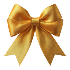 Golden satin ribbon bow against transparent background