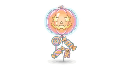 Halloween Candy Illustration: A playful illustration features a vibrant jack-o'-lantern balloon, festive candies, all brought to life with charming artwork. 