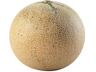 Whole ripe cantaloupe melon with textured rind isolated on transparent background