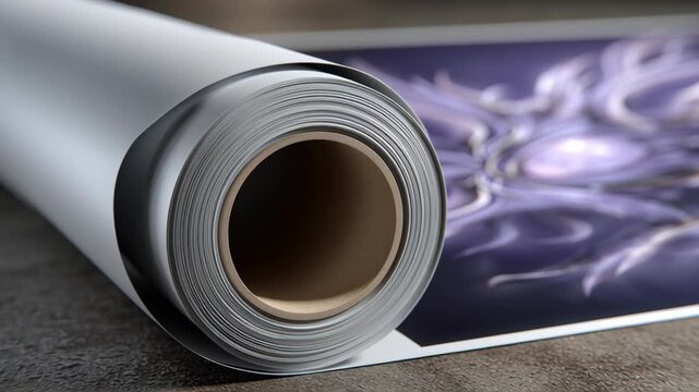 Rolled Art Print on Wooden Surface with Abstract Design Details