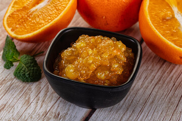 Sweet orange jam in the bowl
