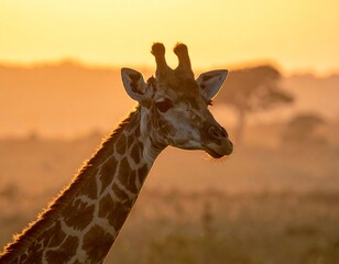 Giraffe in African Savanna Sunrise.