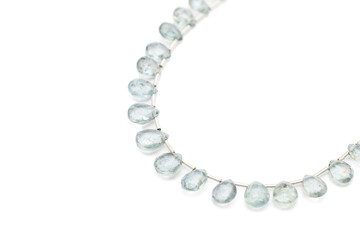 Moss Aquamarine Faceted Teardrop Gemstones on White