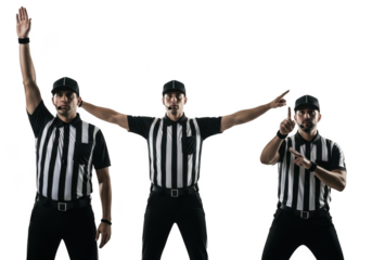Three referees signaling a touchdown isolated on transparent background