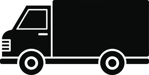 Black silhouette of a delivery truck on a white background transport vehicle