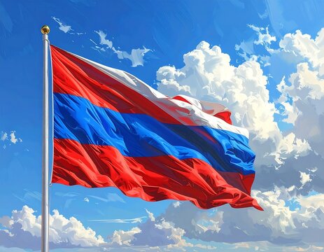 Waving flag against a vibrant sky - Powered by Adobe