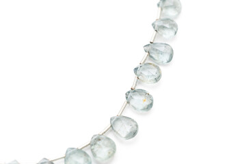 Moss Aquamarine Faceted Teardrop Gemstones on White