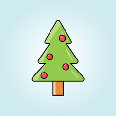 Cartoon christmas tree with red ornaments