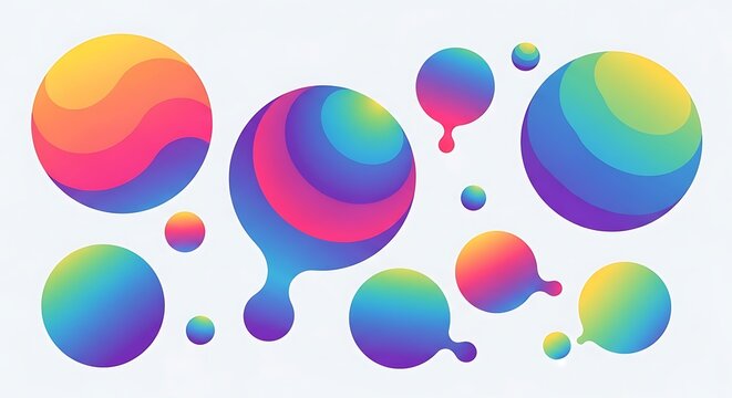 Vibrant flowing spheres illustration with fluid shapes and bright gradient colors on white background