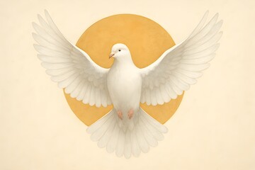 Fototapeta premium Elegant White Dove of Peace Flying with Golden Halo Illustration