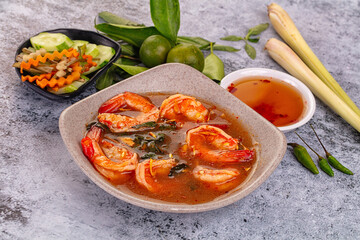Asian sour spicy soup with prawn