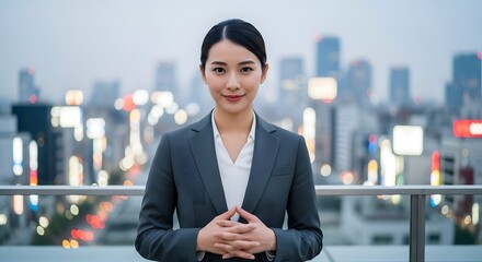 Young Asian Businesswoman Working on Laptop in Modern Office