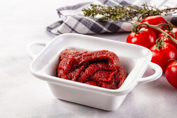 Red organic fresh tomato paste