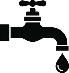 Black water tap silhouette with a drop of water falling faucet