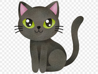Cute kawaii black cat spooky Halloween watercolor illustration Vector.