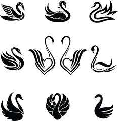swan vector silhouette design set, elegant swan vector illustration pack