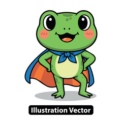 Adorable Green Frog Hero Cartoon Mascot Leaps into Action with a Confident Superhero Cape Pose