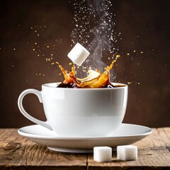 Coffee, sugar, splash, steam